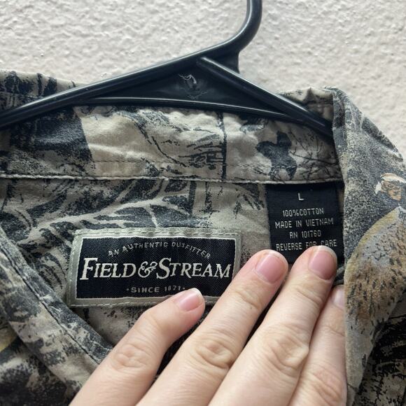 Vtg Field & Stream Button Up Shirt Men L Animal Hunt Allover Print Long Sleeve - Picture 5 of 7